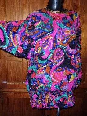 Vintage 1980s Judith Ann Creations silk sequence party top Mini Dress